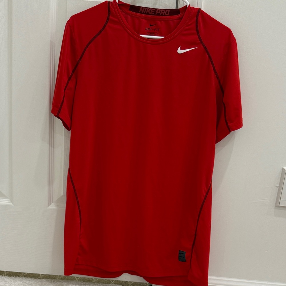 Nike Pro Red Performance Tee. Dri-fit fitted Size large